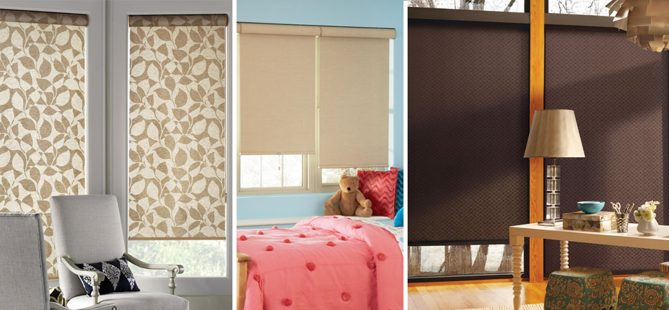 roller shades blinds blackout hunter douglas patterned windows bedroom shade designer brown beige